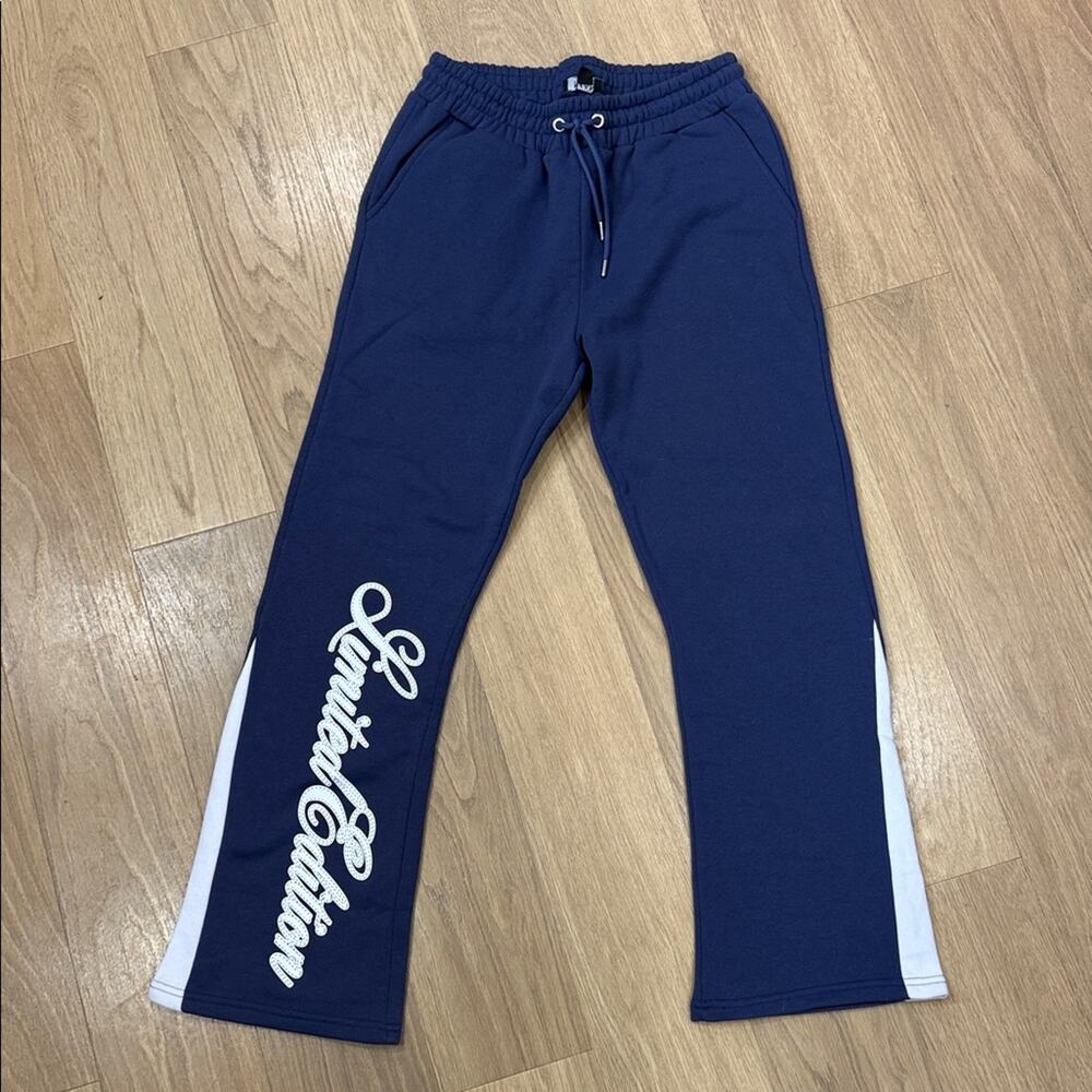 Boohoo Man Navy Blue Sweatpants with White Accents Limited Edition NWT!